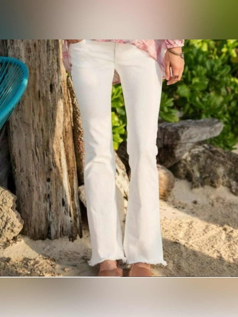 Driftwood Roxy Kick Flare High Rise Jeans 32 White Raw Hem Bohemian Basic Fall